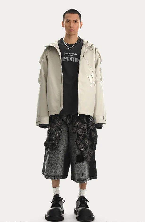 Functional Wind Multi Pocket Hooded Rushing Jacket