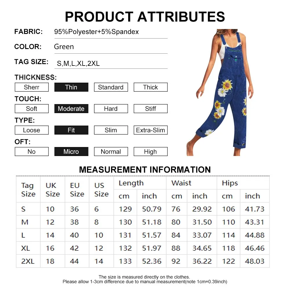 Funki Buys | Pants | Women's Denim Overalls Sunflower Print