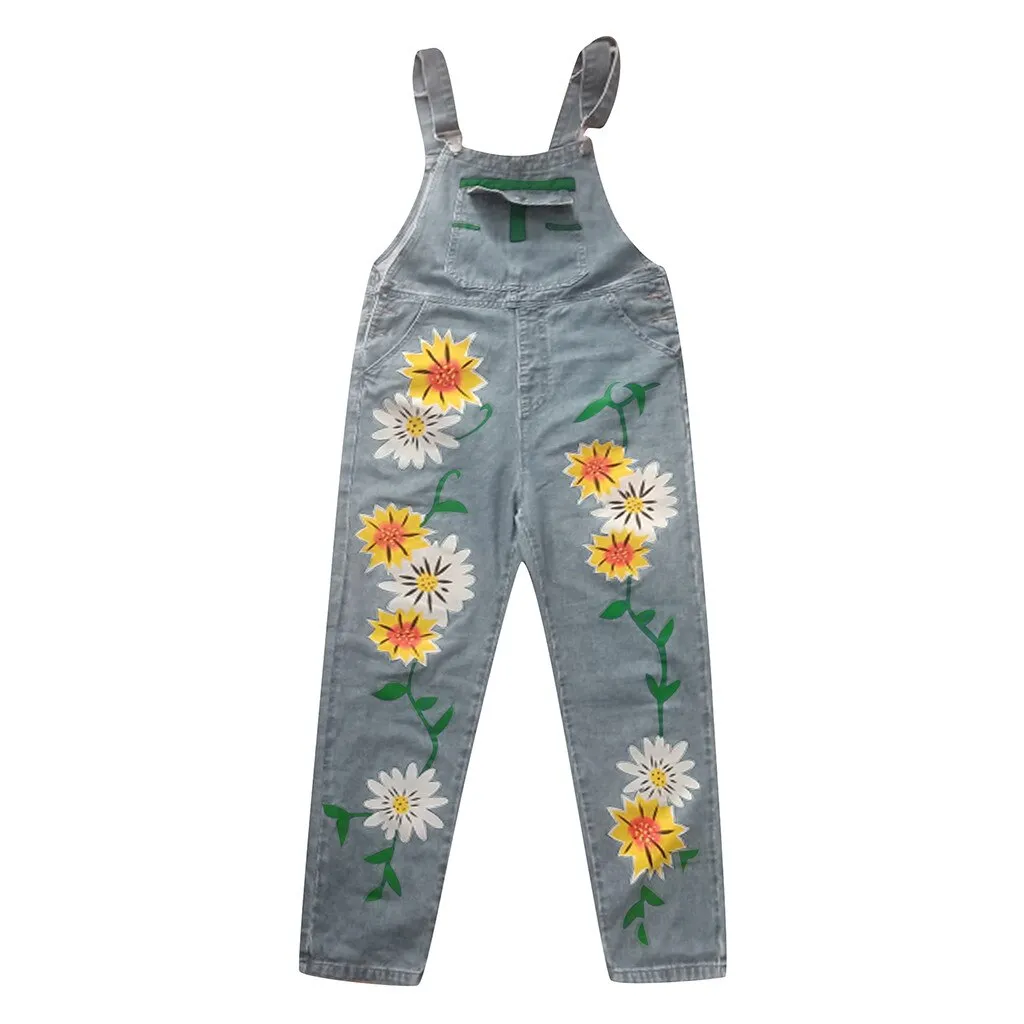 Funki Buys | Pants | Women's Denim Overalls Sunflower Print