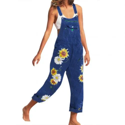 Funki Buys | Pants | Women's Denim Overalls Sunflower Print
