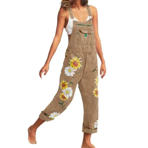 Funki Buys | Pants | Women's Denim Overalls Sunflower Print