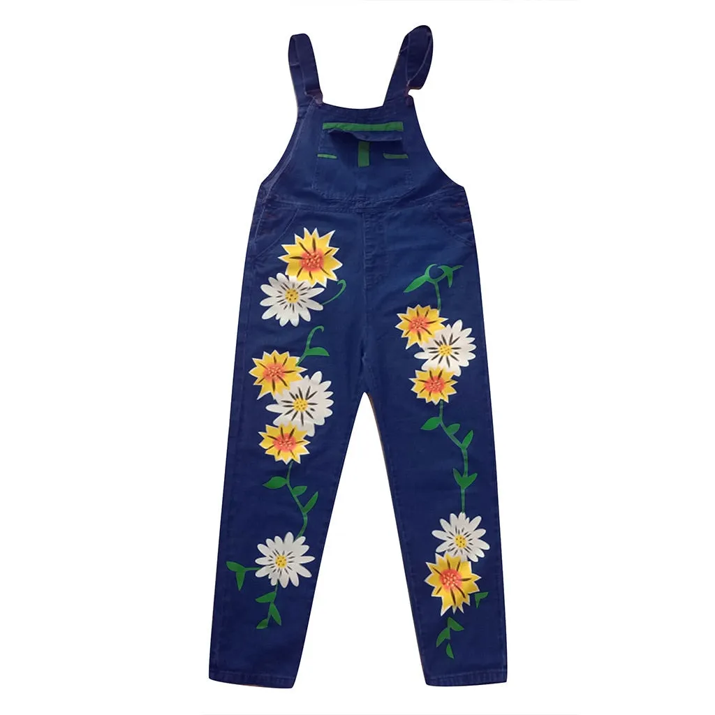 Funki Buys | Pants | Women's Denim Overalls Sunflower Print