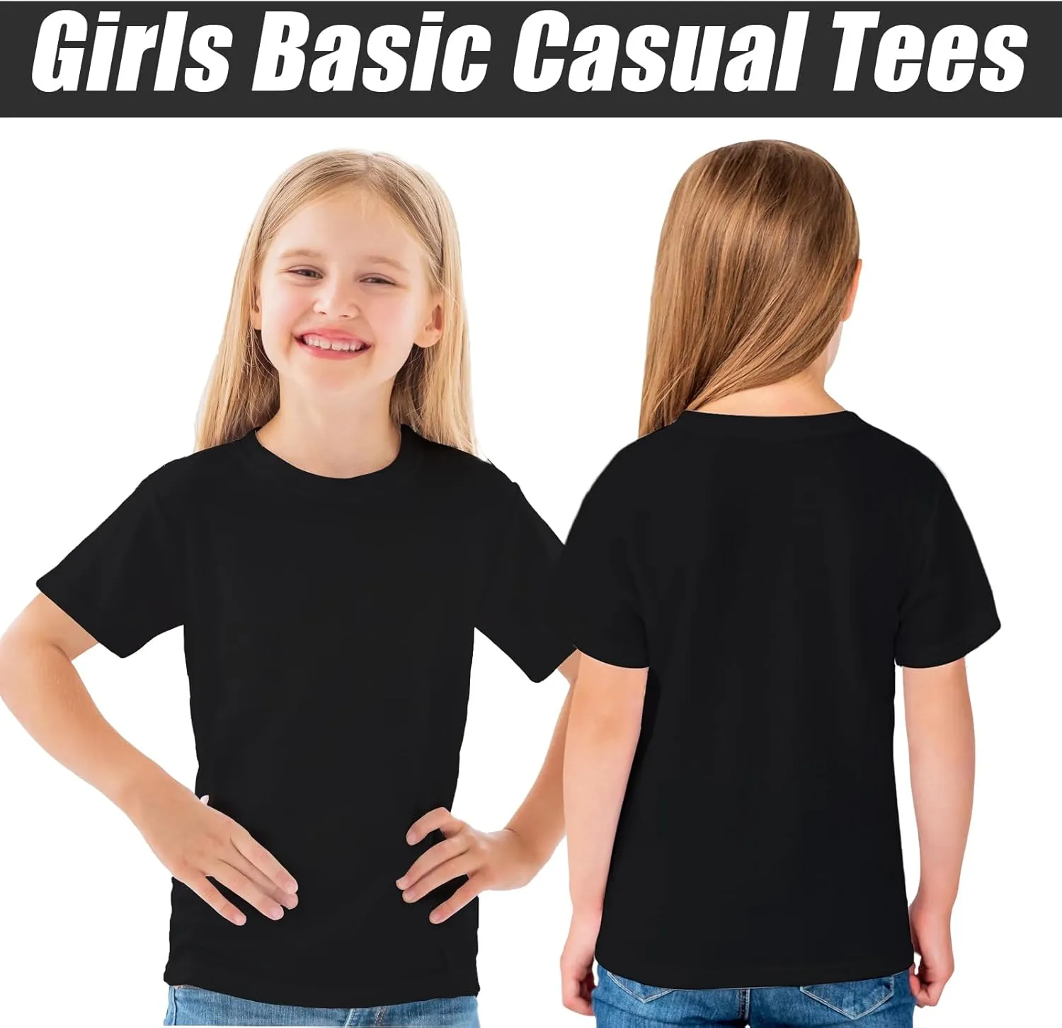 Girls Short Sleeve T Shirts Soft Cotton Summer Tops Kids Casual Crewneck Basic Tees Shirts Blouse Clothes for Girls, 5-14Y