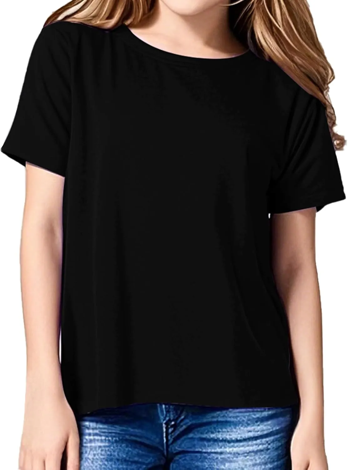 Girls Short Sleeve T Shirts Soft Cotton Summer Tops Kids Casual Crewneck Basic Tees Shirts Blouse Clothes for Girls, 5-14Y