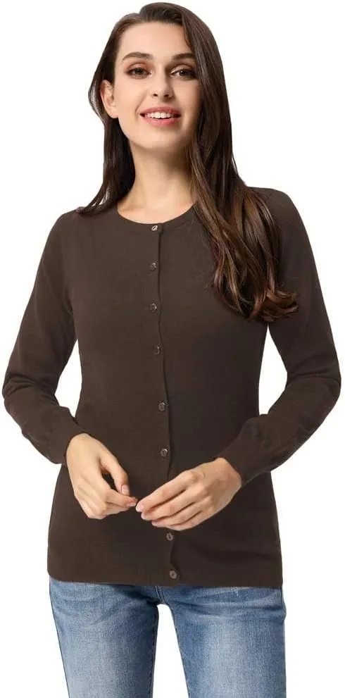 GRACE KARIN Women's Long Sleeve Button Down Crew Neck Classic Sweater Knit Cardigan