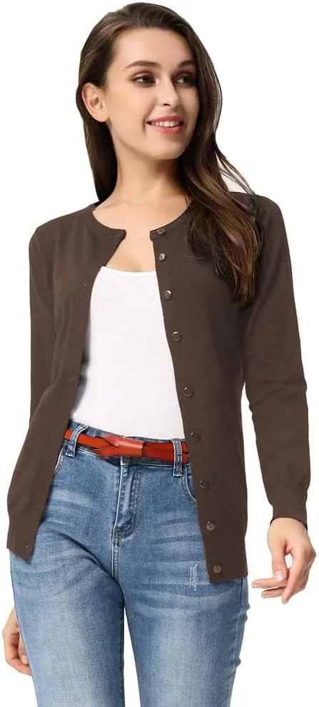 GRACE KARIN Women's Long Sleeve Button Down Crew Neck Classic Sweater Knit Cardigan