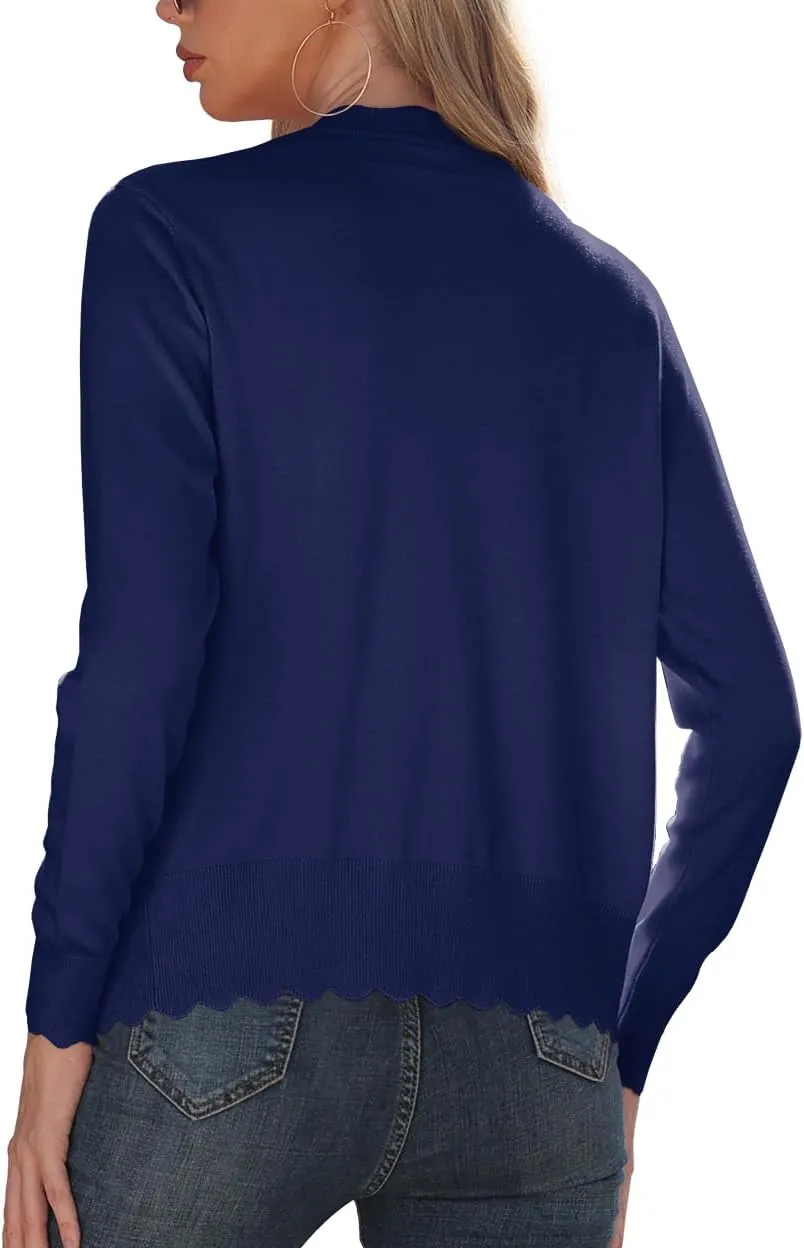 GRECERELLE Women's Long Sleeve V-Neck Button Down Cardigan Knit Shrugs Sweater