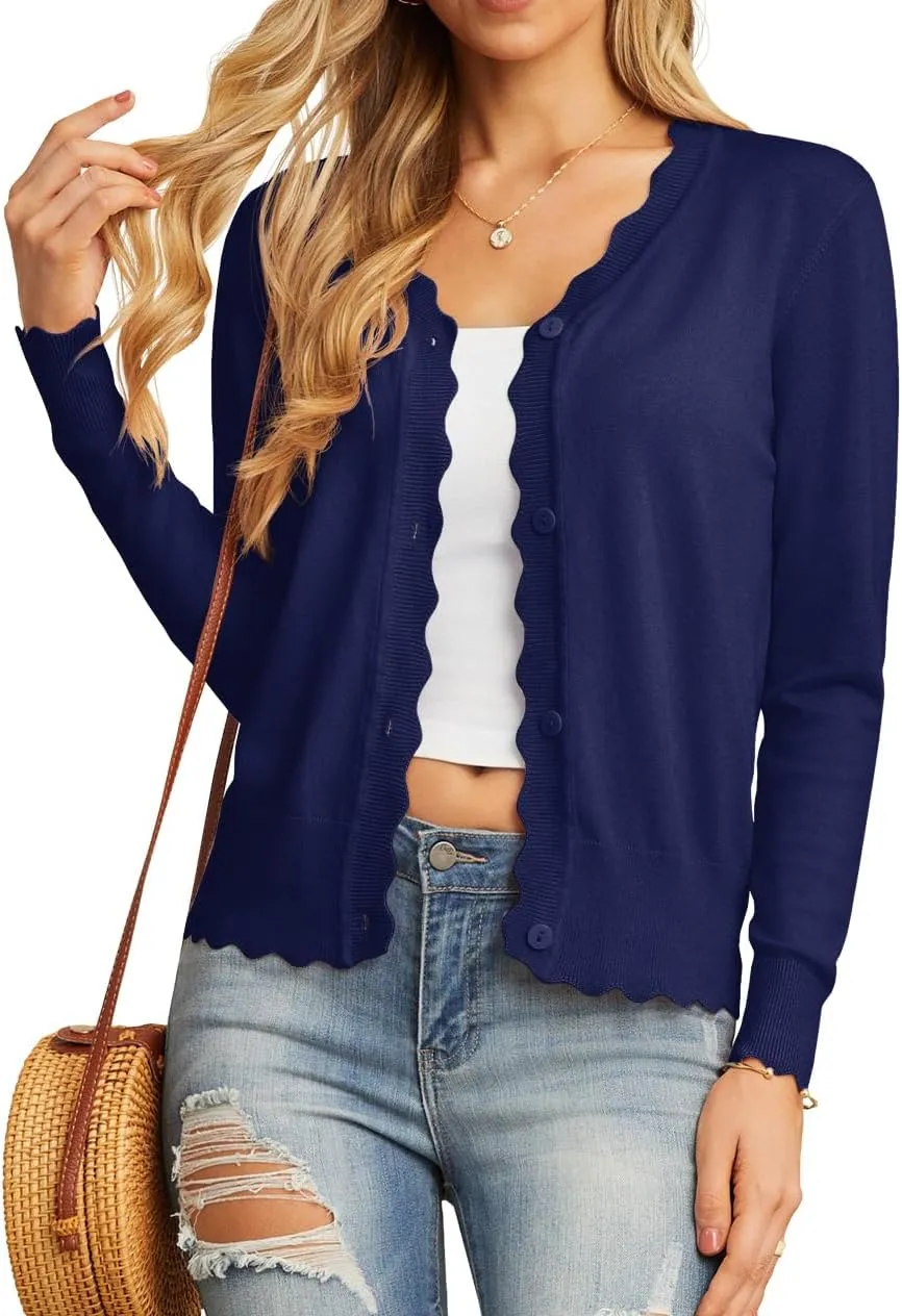 GRECERELLE Women's Long Sleeve V-Neck Button Down Cardigan Knit Shrugs Sweater