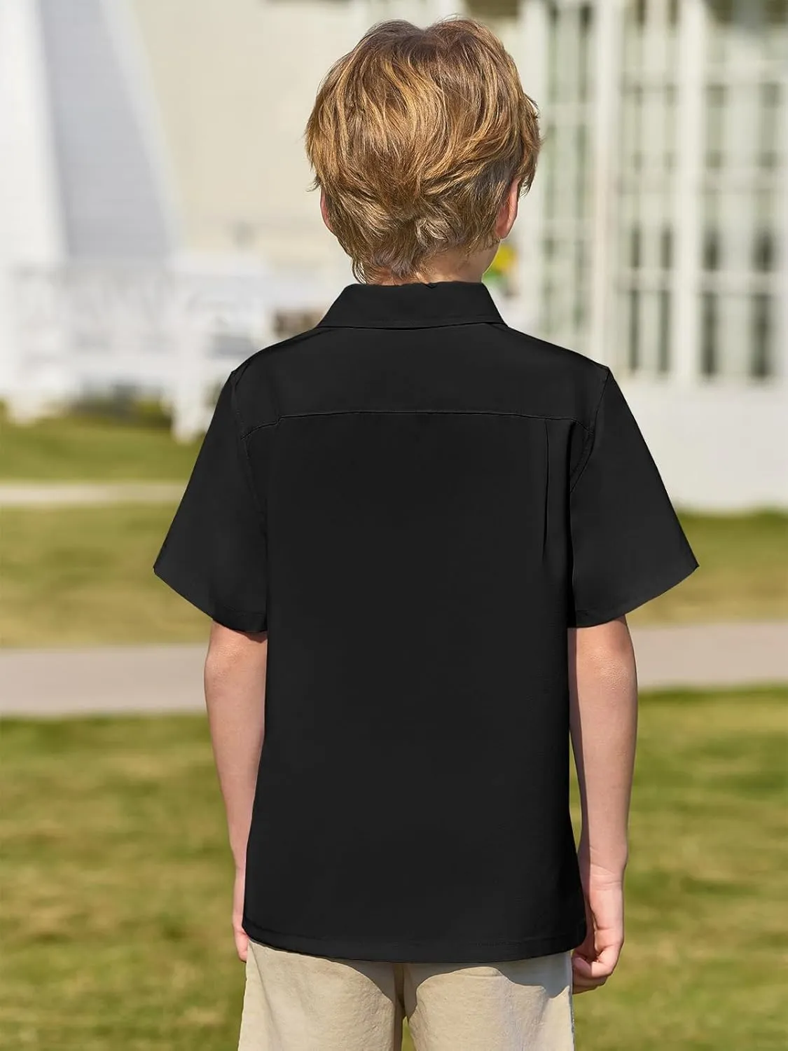Haloumoning Boys Short Sleeve Button Down Shirt Kids Dress Shirts Formal Uniform Shirt with Pocket 5-14 Years
