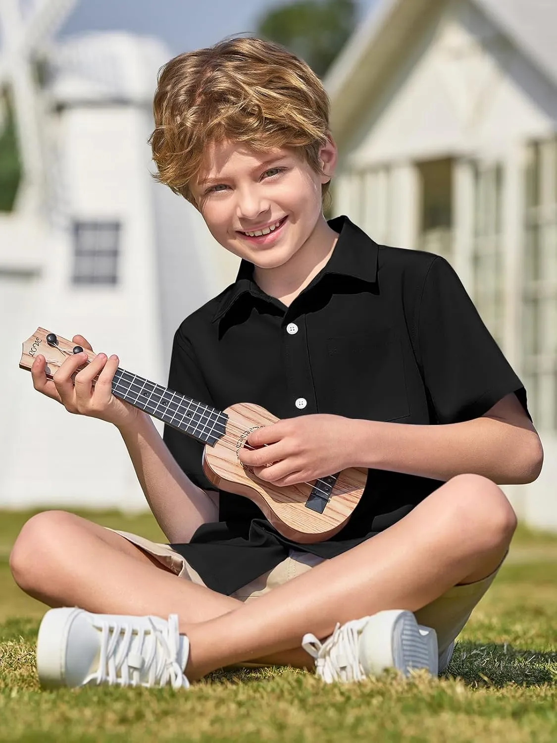 Haloumoning Boys Short Sleeve Button Down Shirt Kids Dress Shirts Formal Uniform Shirt with Pocket 5-14 Years