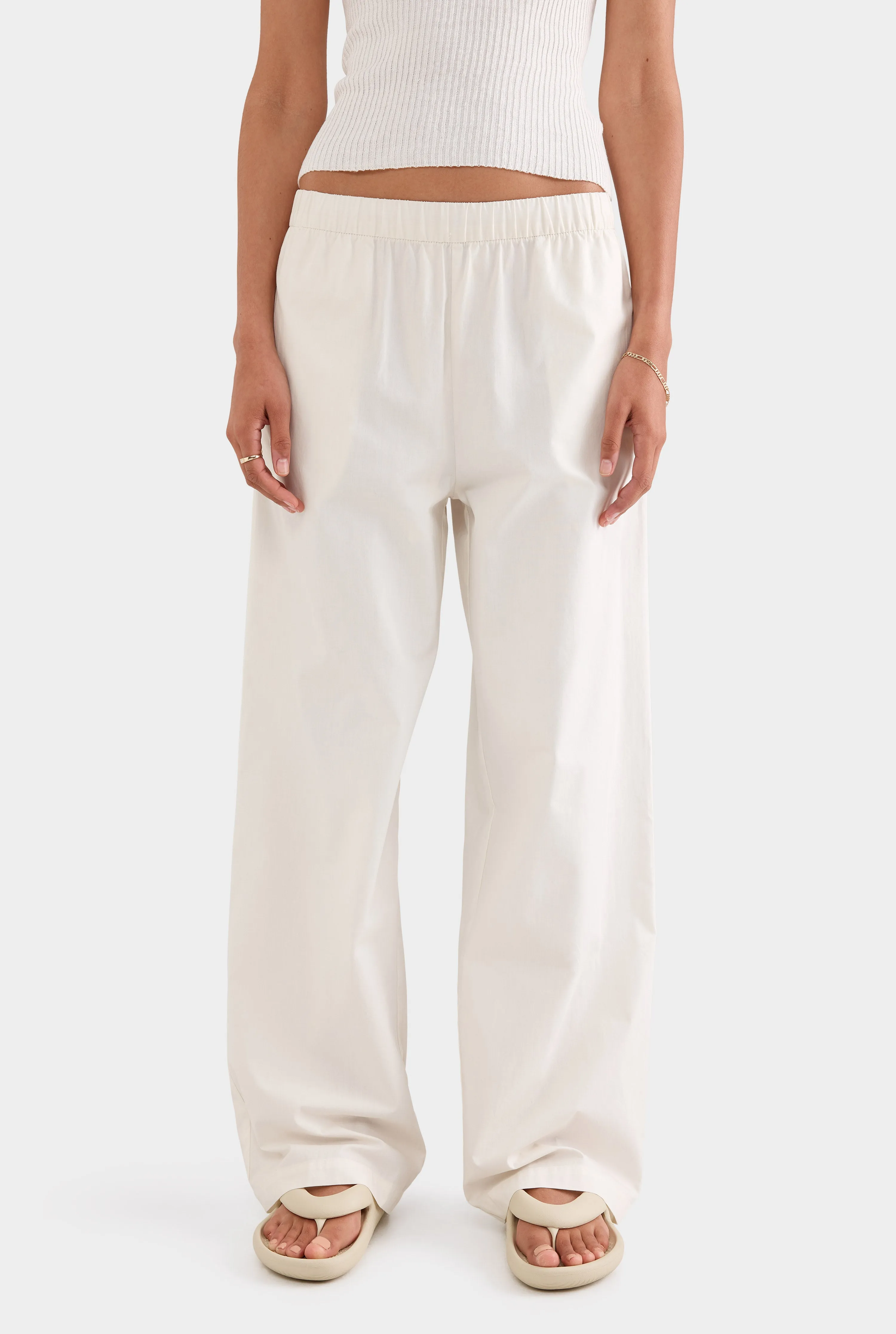 High Waisted Poplin Pant - Antique White