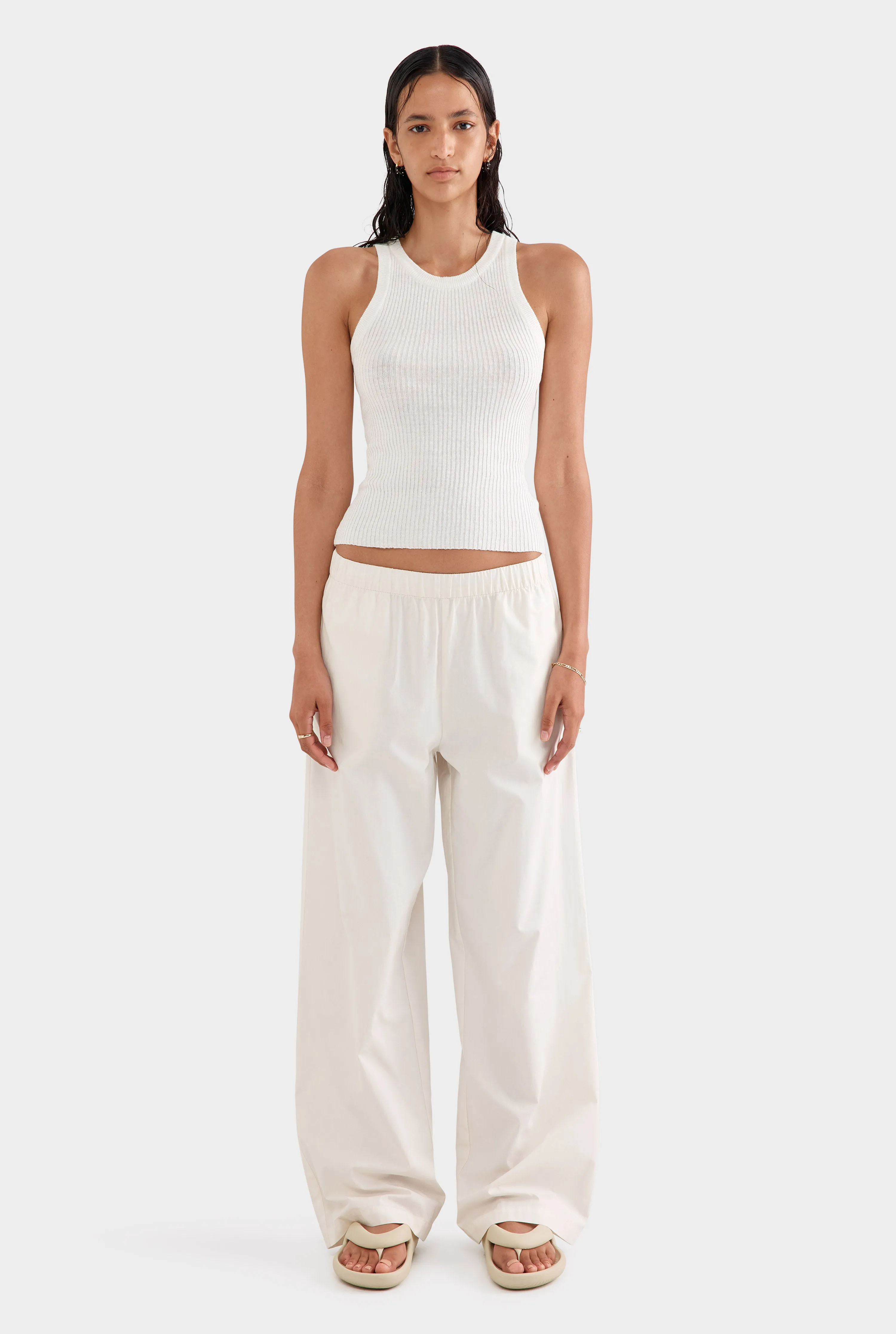 High Waisted Poplin Pant - Antique White