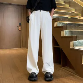 Hnzxzm 2024 Summer Men's Long Straight Trousers Wide Leg Embroidery Drape Casual Suit Pant Fashion Oversize Pants for Man Black White