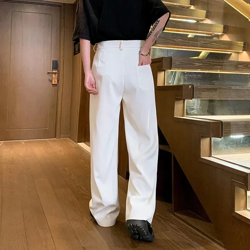 Hnzxzm 2024 Summer Men's Long Straight Trousers Wide Leg Embroidery Drape Casual Suit Pant Fashion Oversize Pants for Man Black White