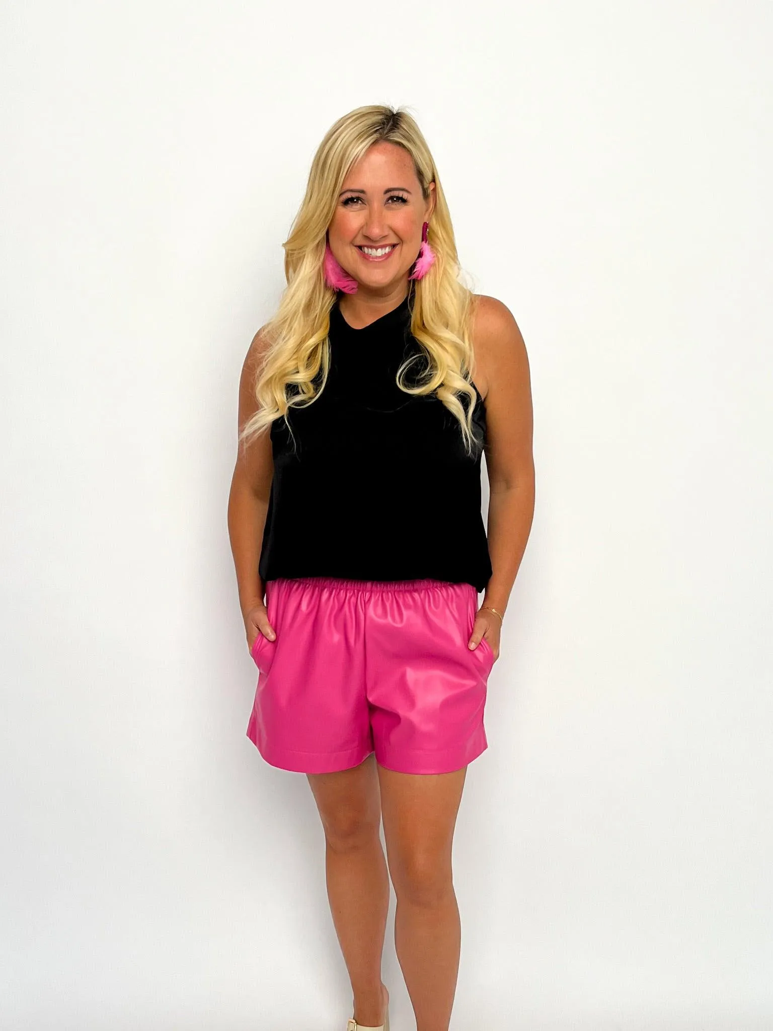 Hot Pink Faux Leather Shorts
