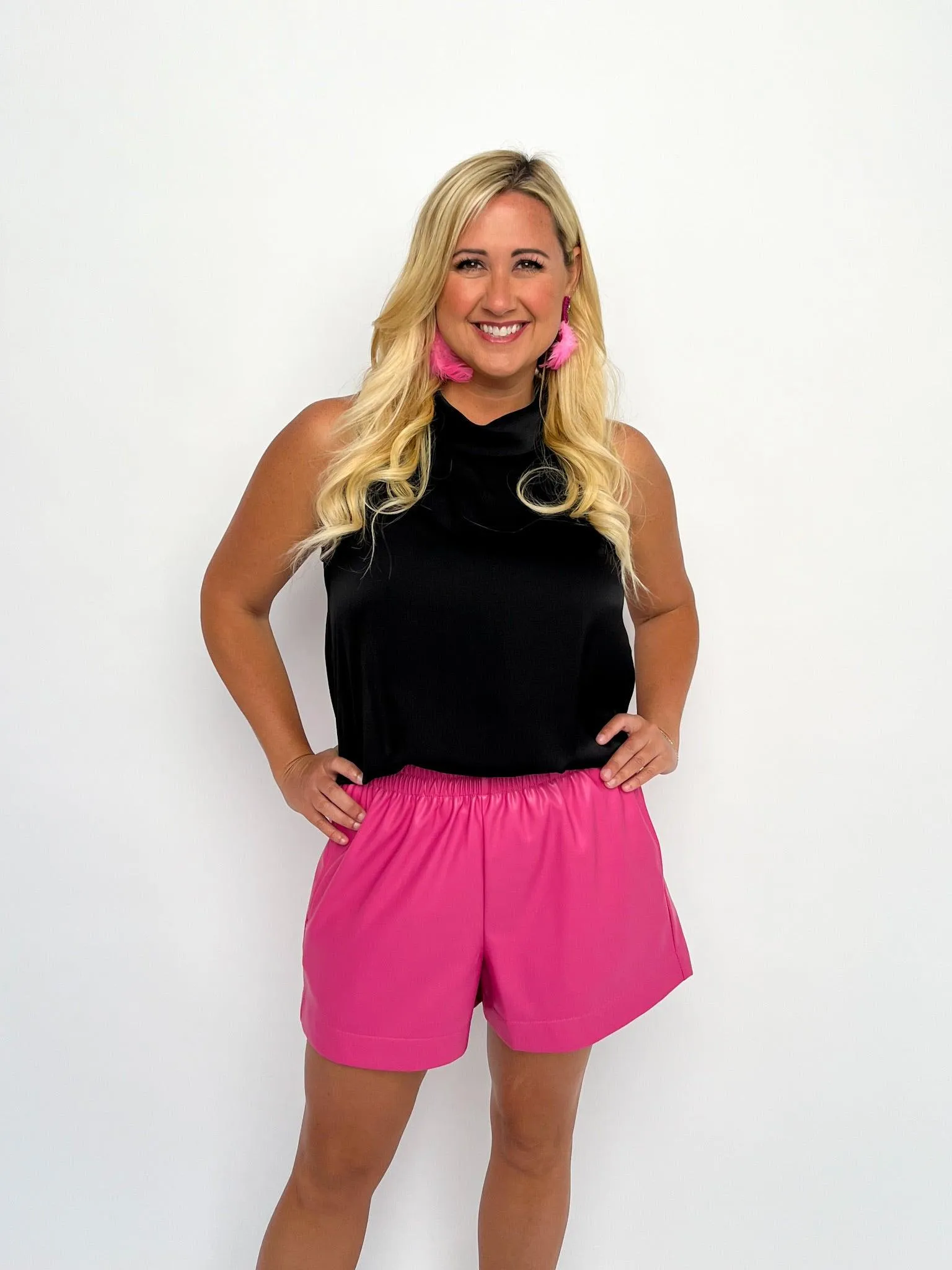 Hot Pink Faux Leather Shorts