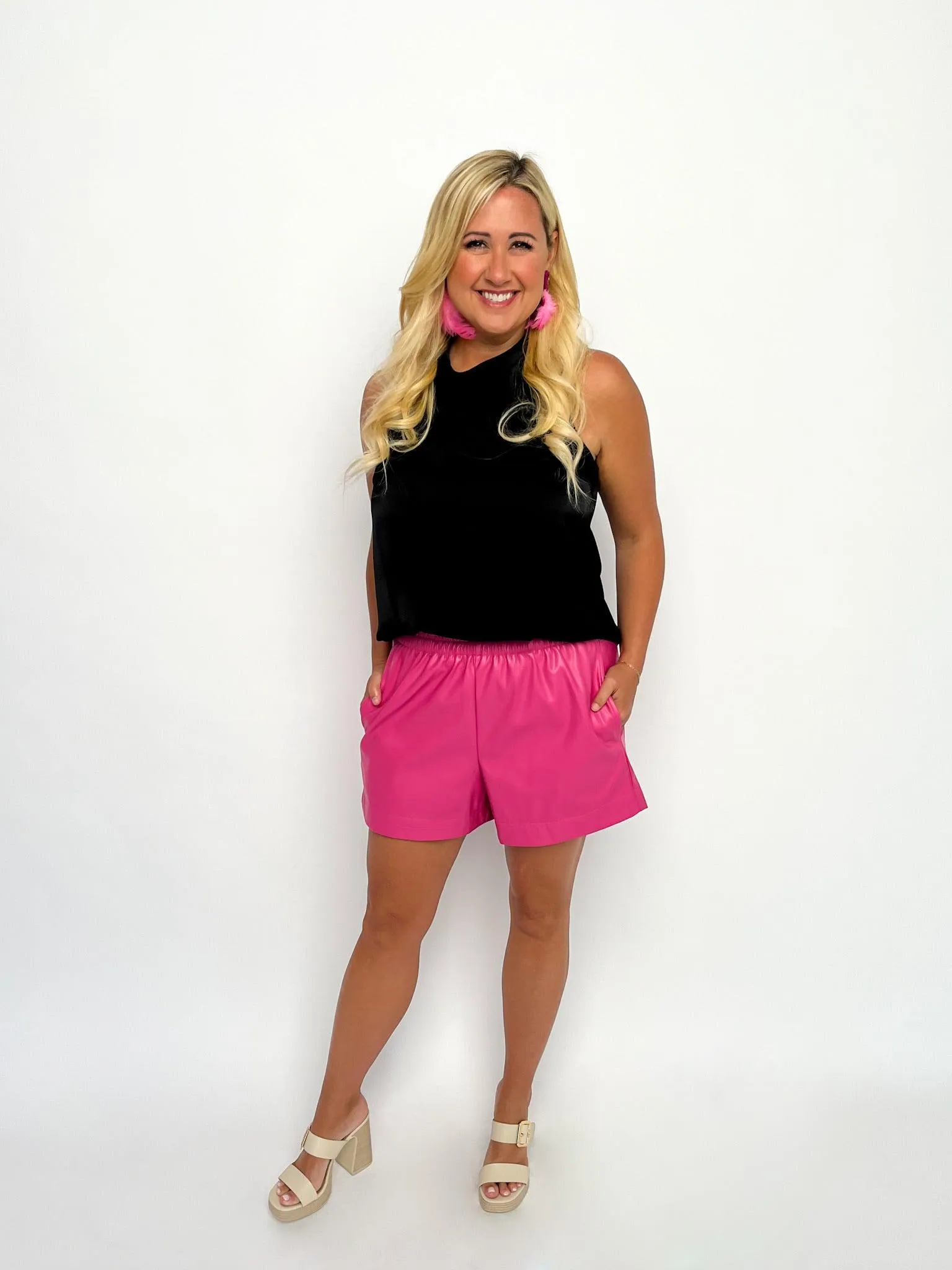 Hot Pink Faux Leather Shorts