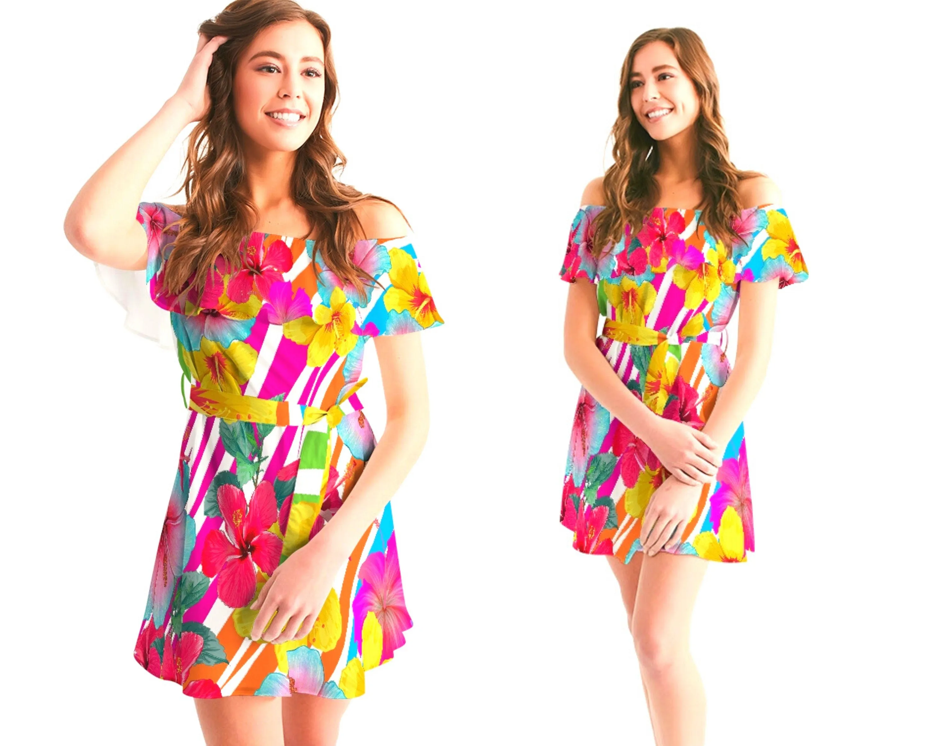 Island Flowers Off Shoulder Dress