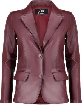 Jild Classic 2-Button Lambskin Leather Blazer Women - Casual Coat Long Sleeves Suit Style Leather Jacket Women