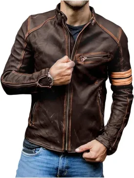 Jild Distressed Caf Racer Black Leather Jacket Men - Genuine Lambskin Leather Biker Style Mens Vintage Motorcycle Jacket