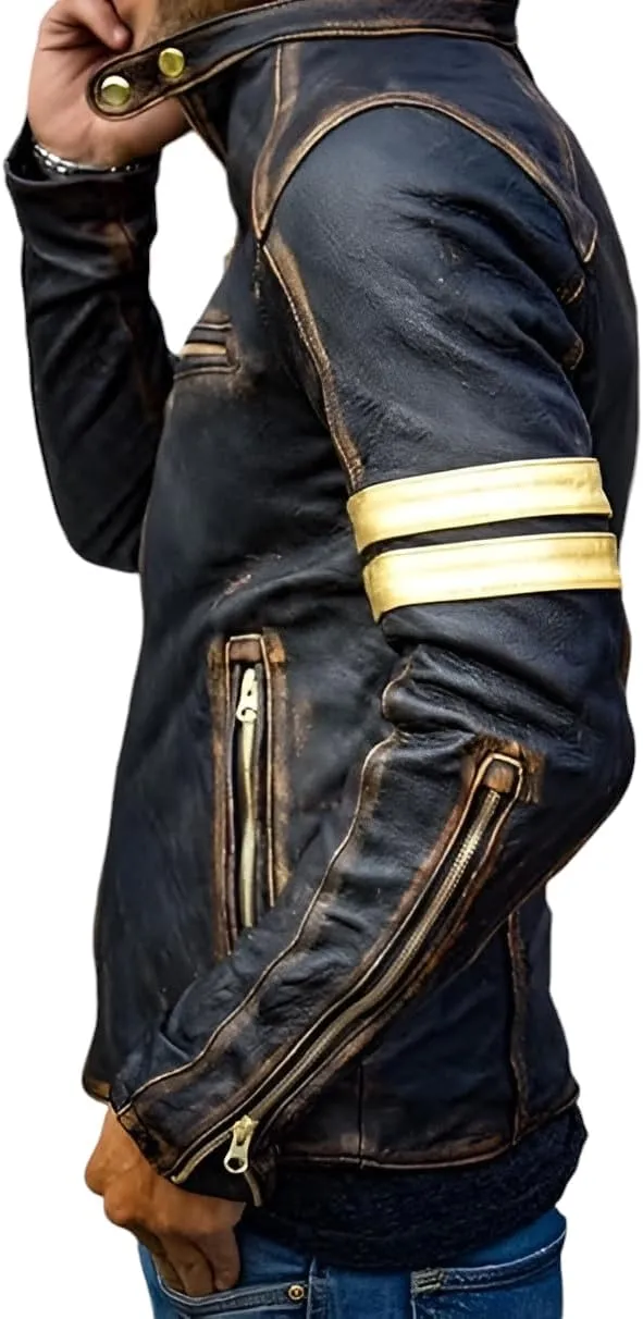Jild Distressed Caf Racer Black Leather Jacket Men - Genuine Lambskin Leather Biker Style Mens Vintage Motorcycle Jacket
