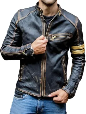 Jild Distressed Caf Racer Black Leather Jacket Men - Genuine Lambskin Leather Biker Style Mens Vintage Motorcycle Jacket