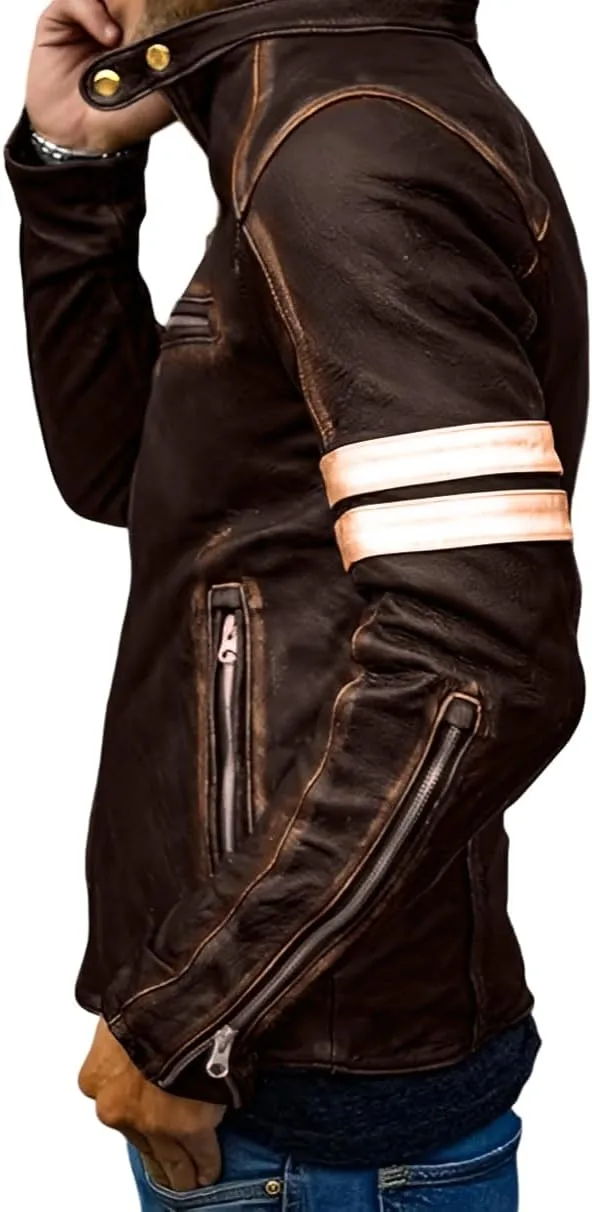 Jild Distressed Caf Racer Black Leather Jacket Men - Genuine Lambskin Leather Biker Style Mens Vintage Motorcycle Jacket