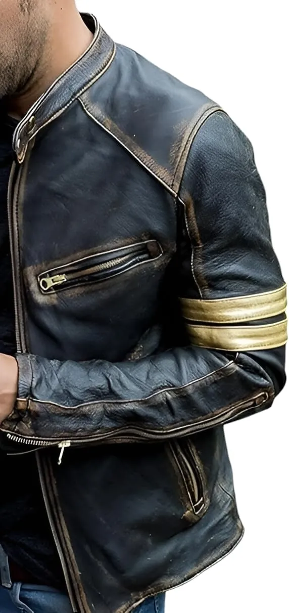 Jild Distressed Caf Racer Black Leather Jacket Men - Genuine Lambskin Leather Biker Style Mens Vintage Motorcycle Jacket