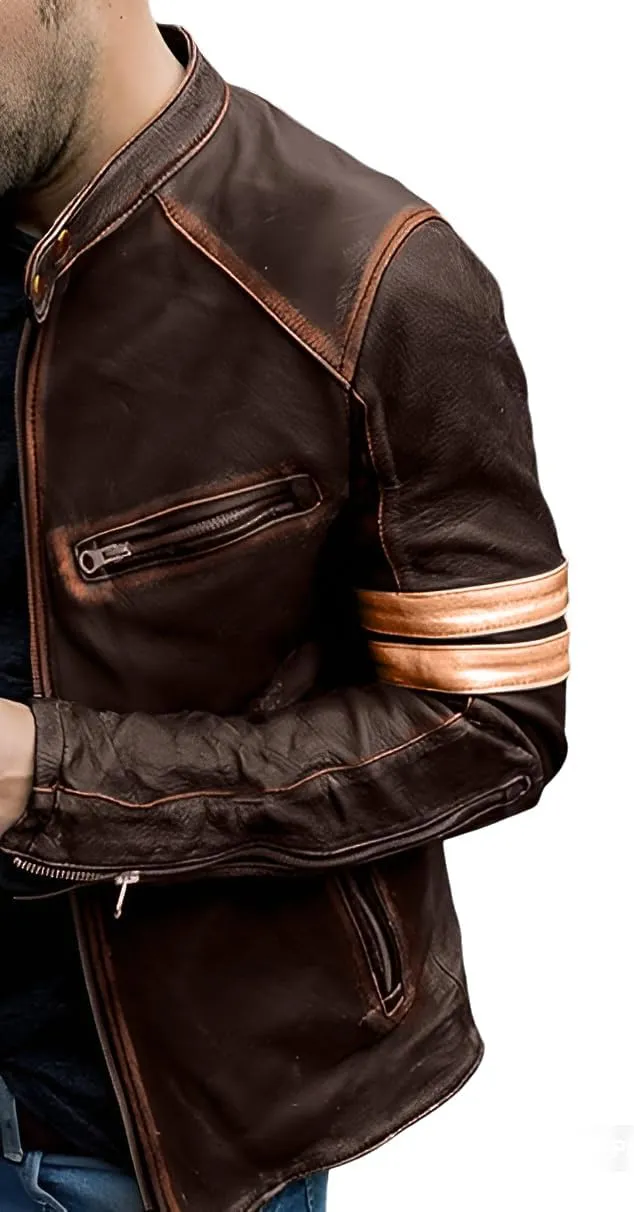 Jild Distressed Caf Racer Black Leather Jacket Men - Genuine Lambskin Leather Biker Style Mens Vintage Motorcycle Jacket