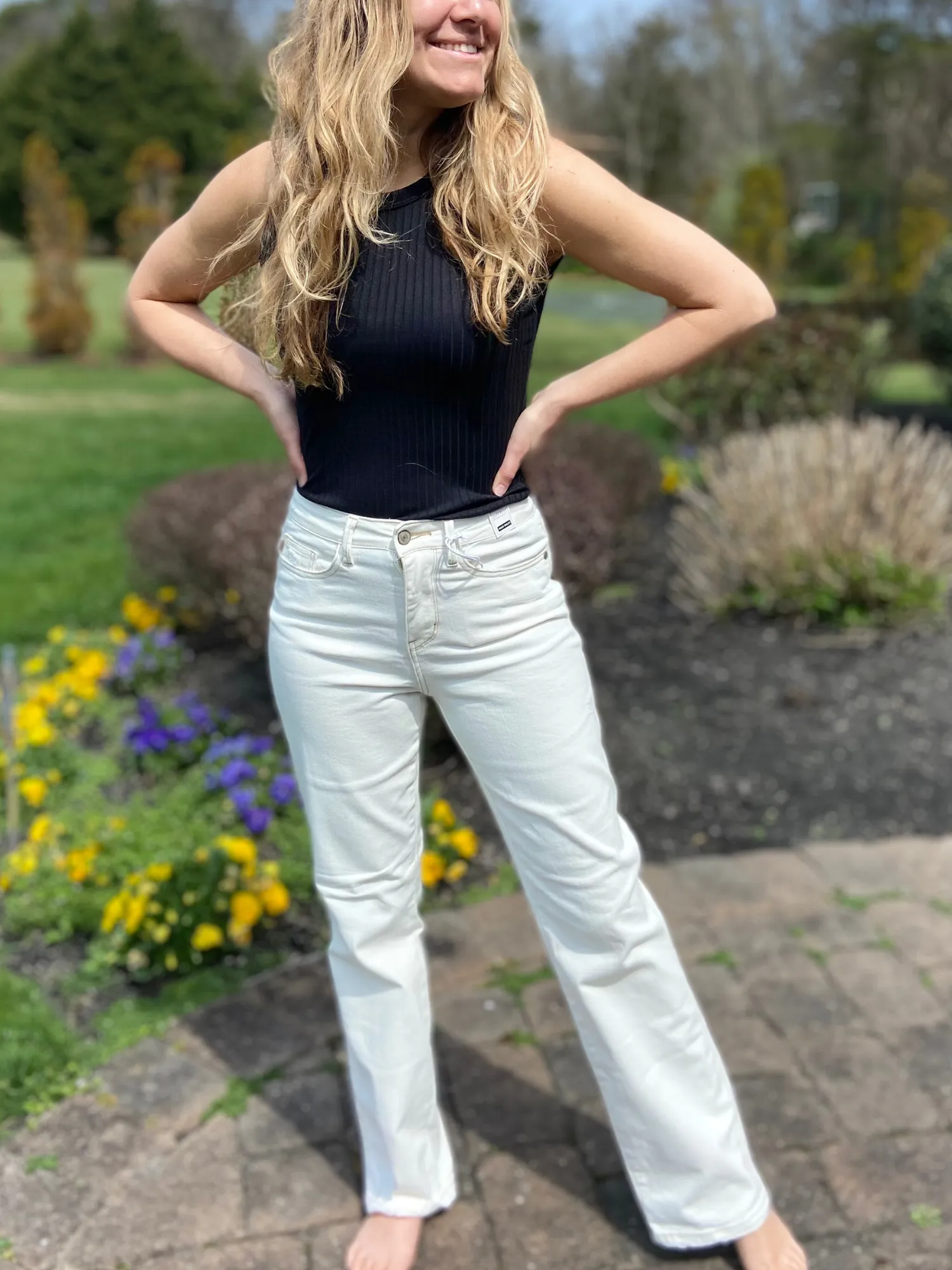 Judy Blue High Waist Mild White Straight Leg Jeans