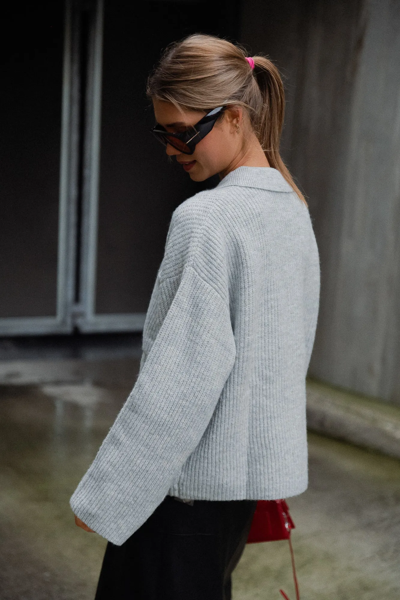 Julande polo cardigan light grey melange