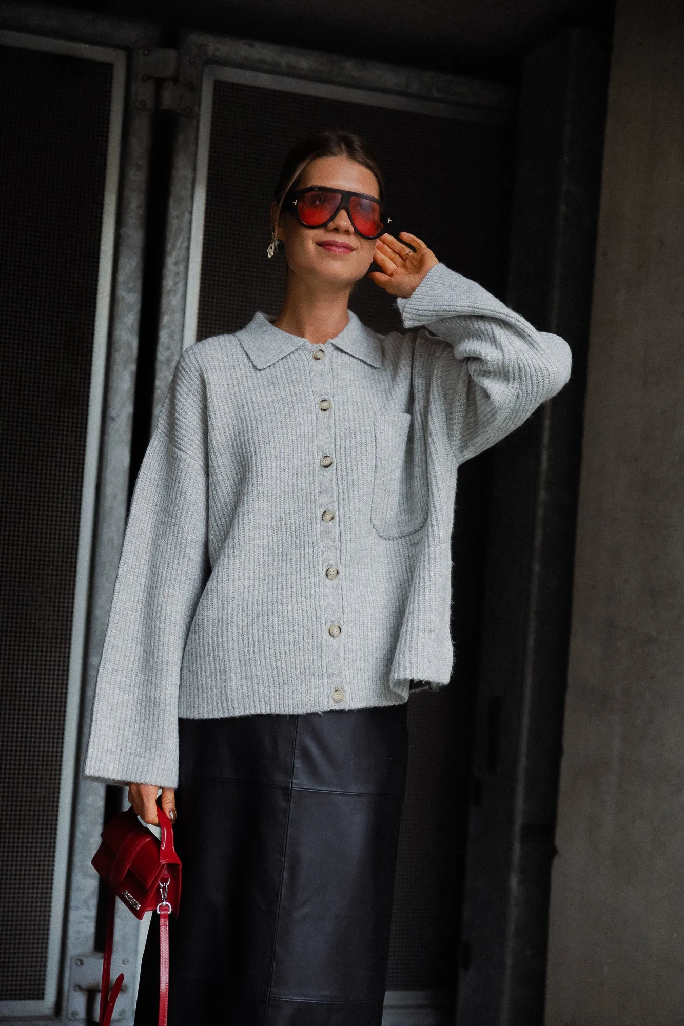 Julande polo cardigan light grey melange
