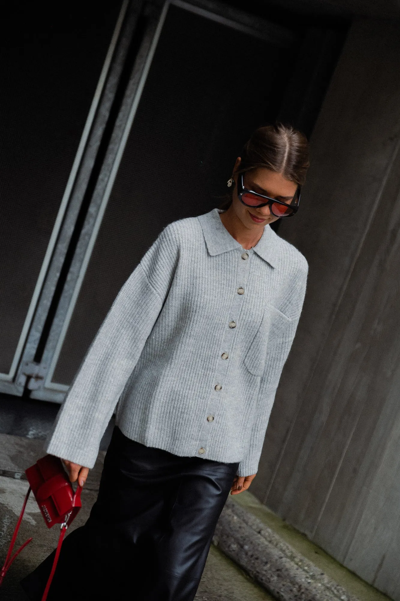 Julande polo cardigan light grey melange