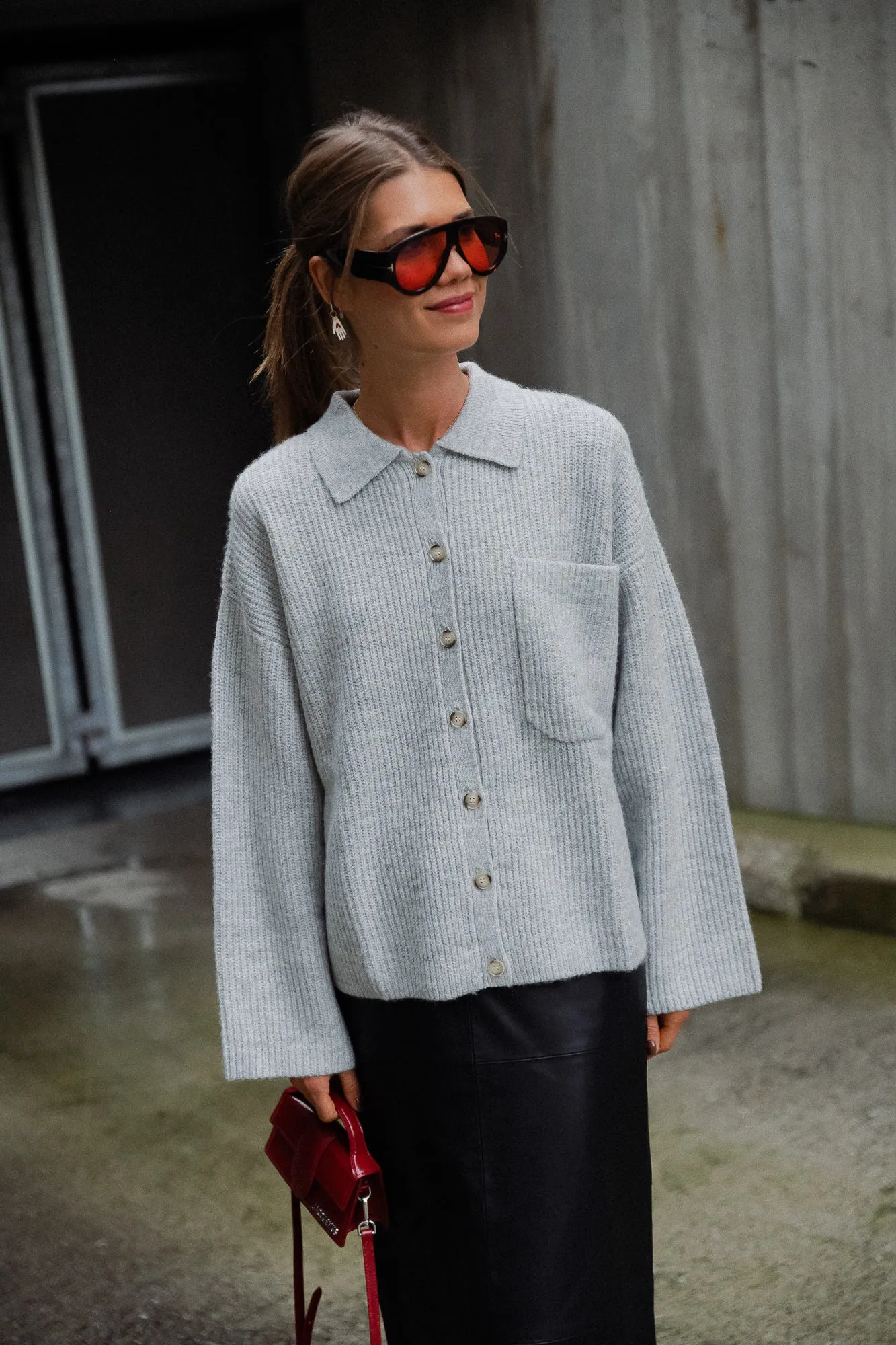 Julande polo cardigan light grey melange