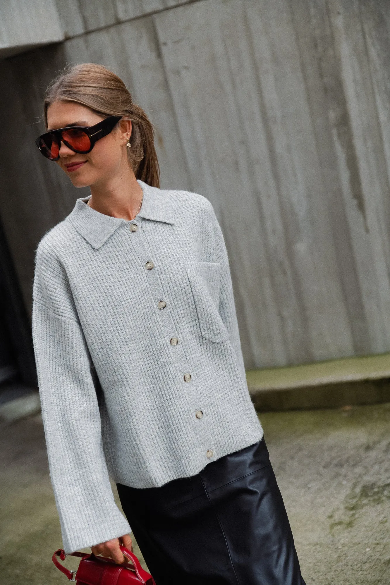Julande polo cardigan light grey melange