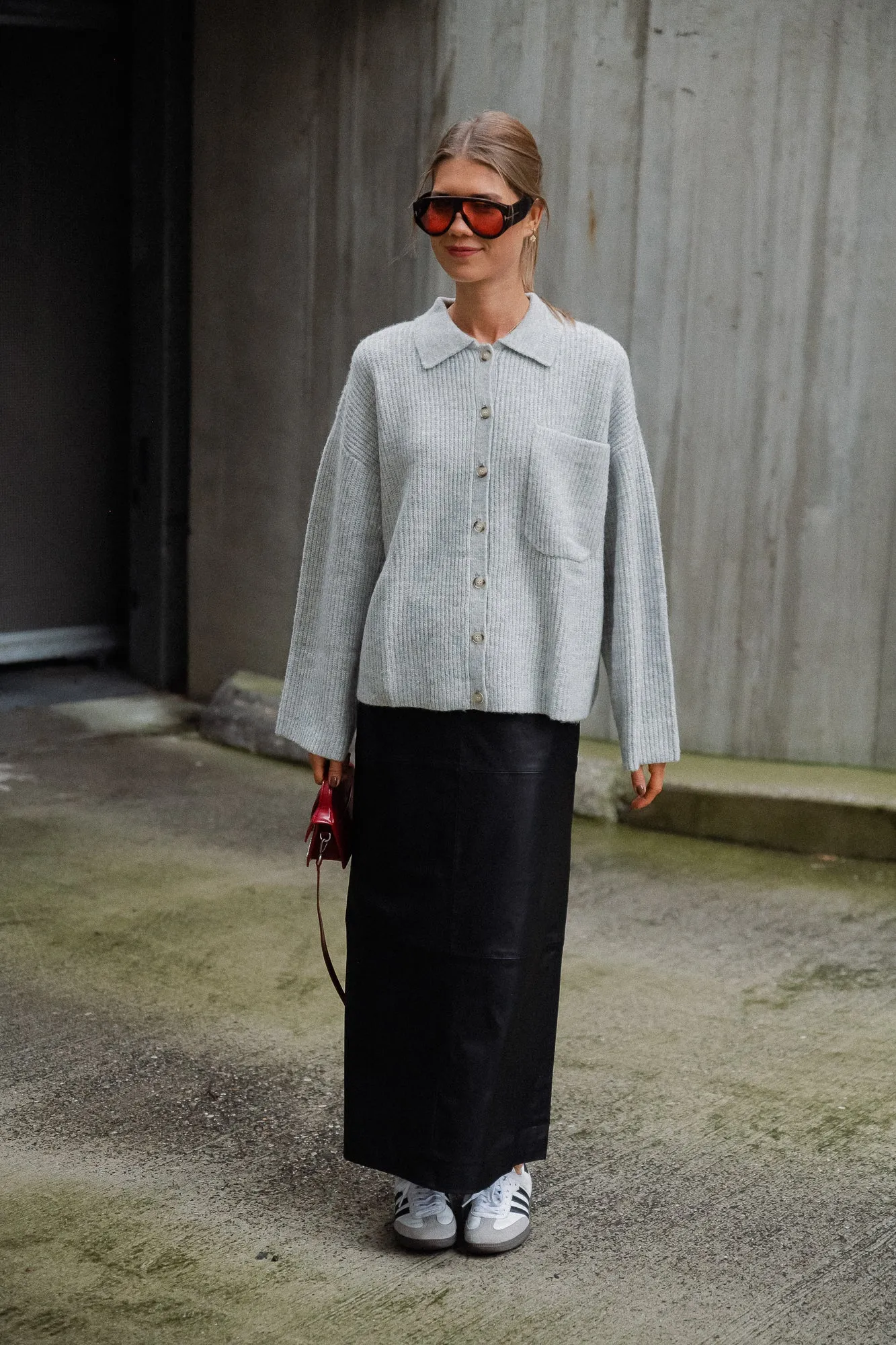 Julande polo cardigan light grey melange