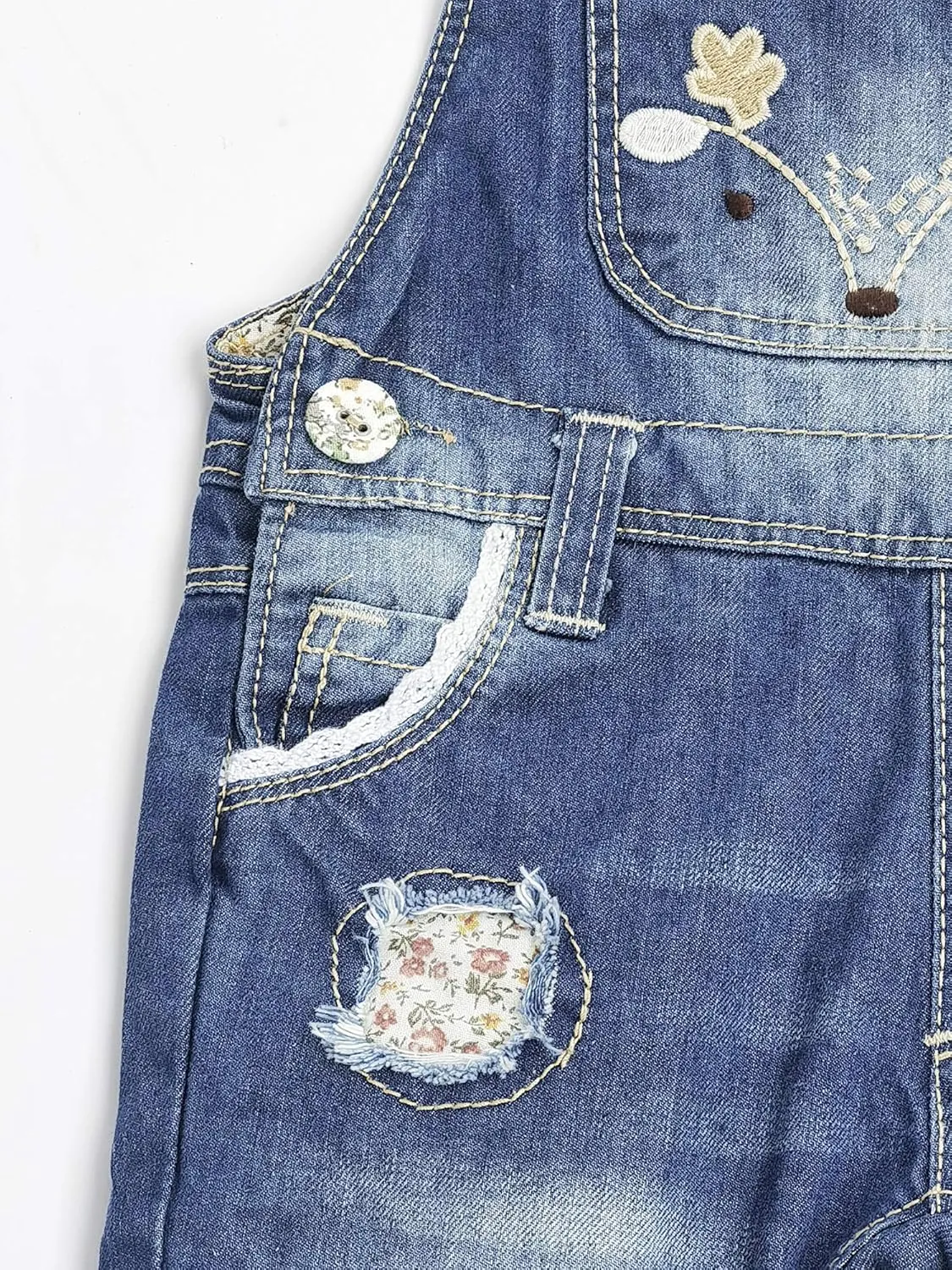 KIDSCOOL SPACE Baby Little Kids Cute Denim Embroidered Fashion Jean Overalls
