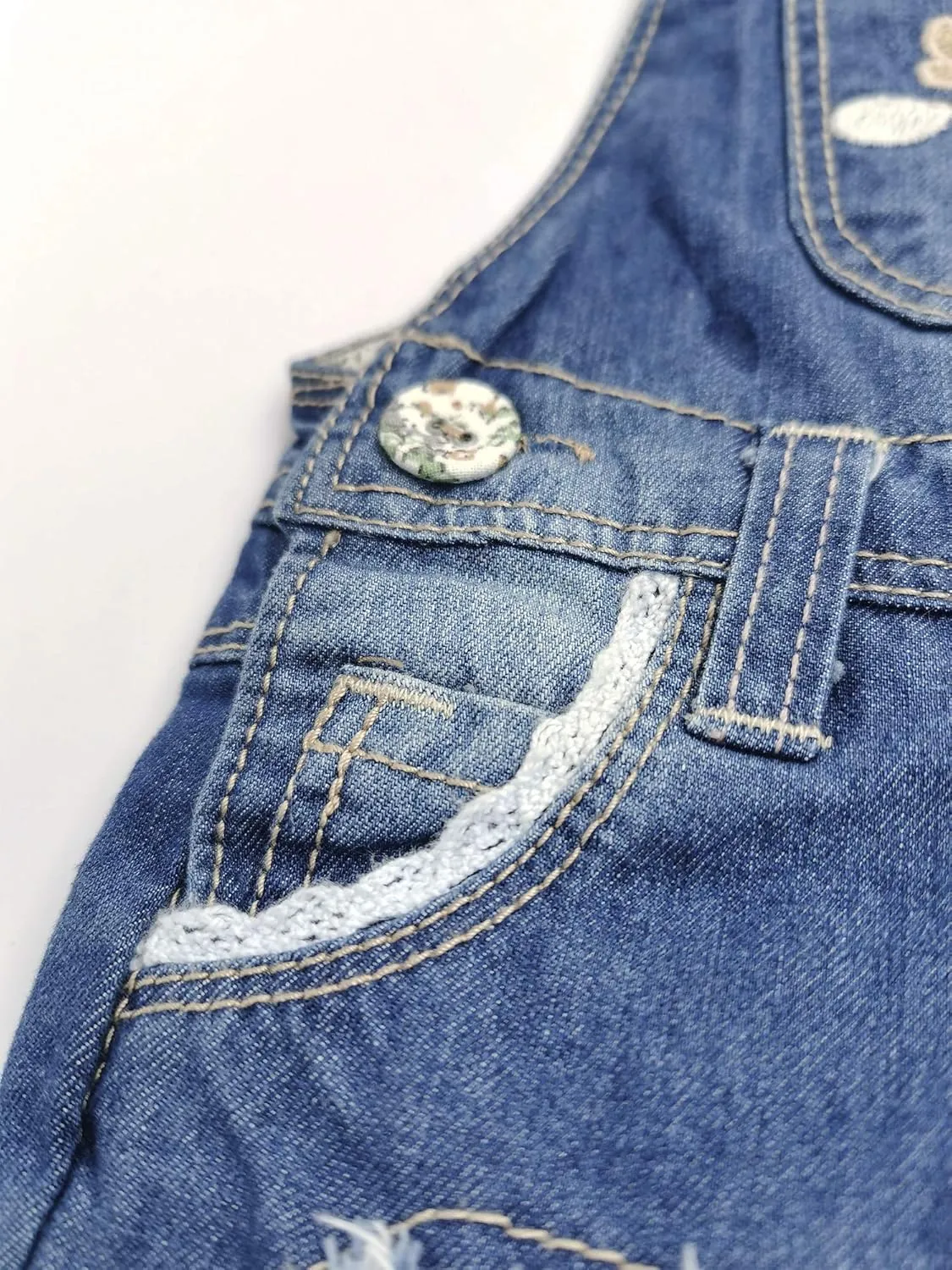 KIDSCOOL SPACE Baby Little Kids Cute Denim Embroidered Fashion Jean Overalls
