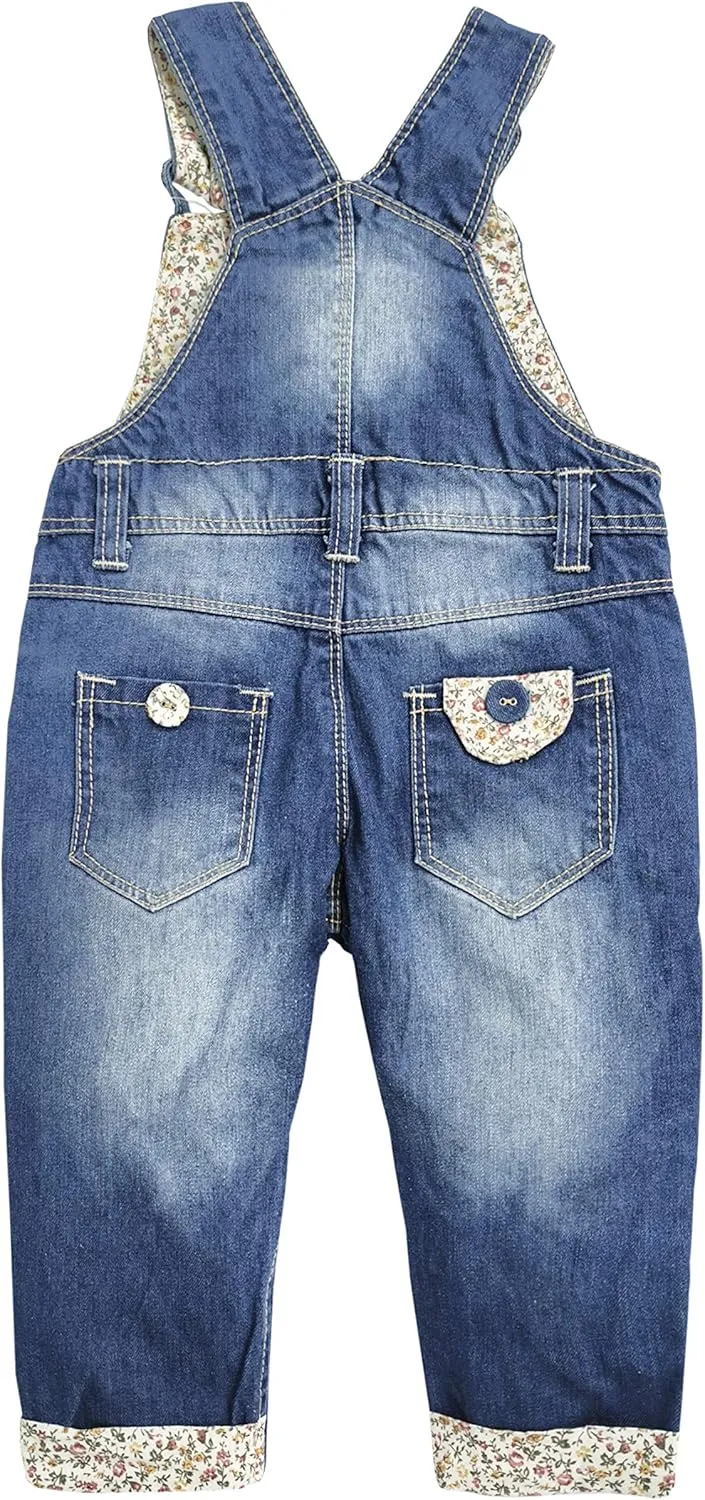 KIDSCOOL SPACE Baby Little Kids Cute Denim Embroidered Fashion Jean Overalls