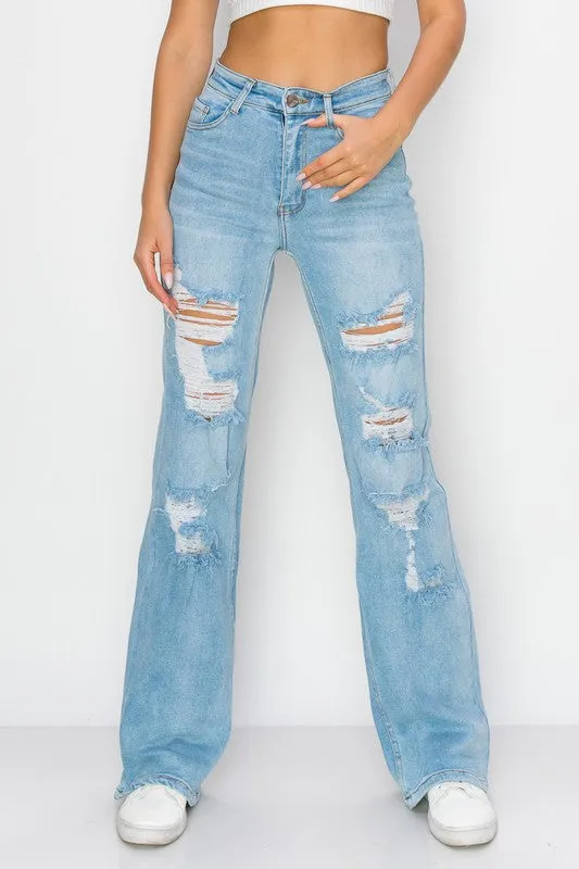 Light Blue High Waisted Wide Leg Jeans