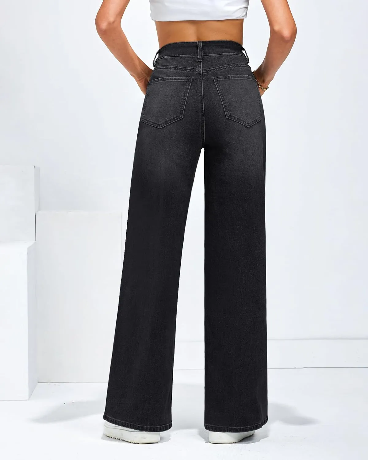 LookbookStore Wide Leg Jeans for Women High Waisted Stretchy Denim Jeans Fashion Baggy Trouser Jean Pants with Pockets