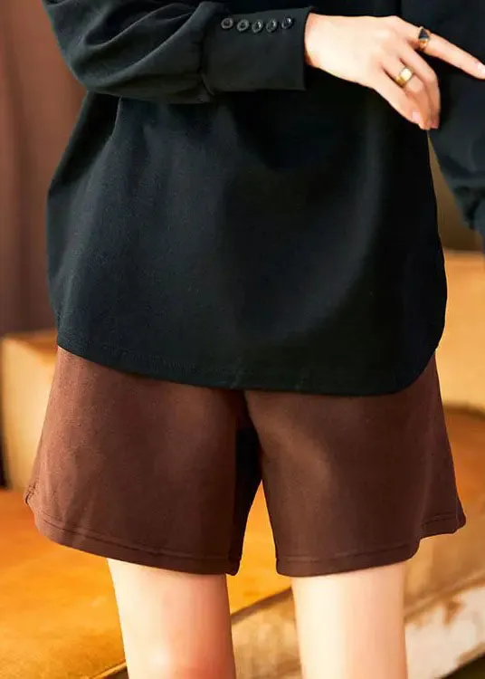Loose Coffee Pockets High Waist Patchwork Cotton Shorts Fall LY8590