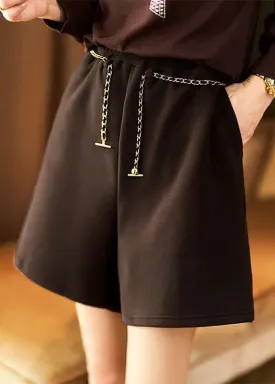 Loose Coffee Pockets High Waist Patchwork Cotton Shorts Fall LY8590