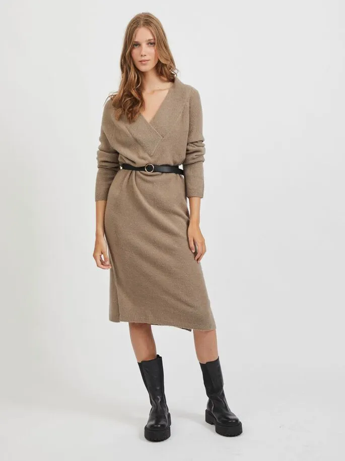 Maci V-Neck Knitted Dress (Beige)
