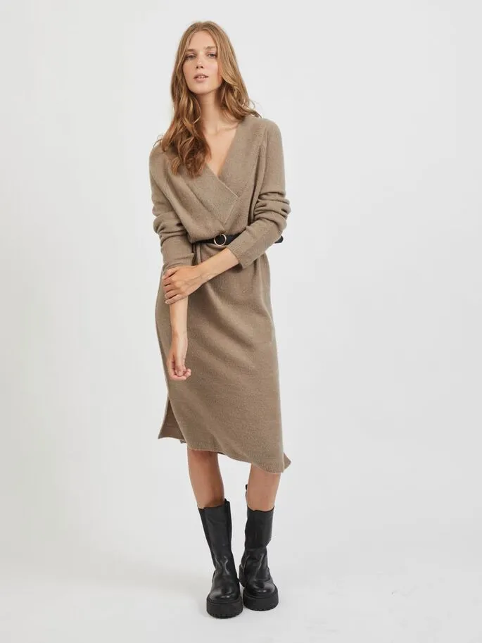 Maci V-Neck Knitted Dress (Beige)