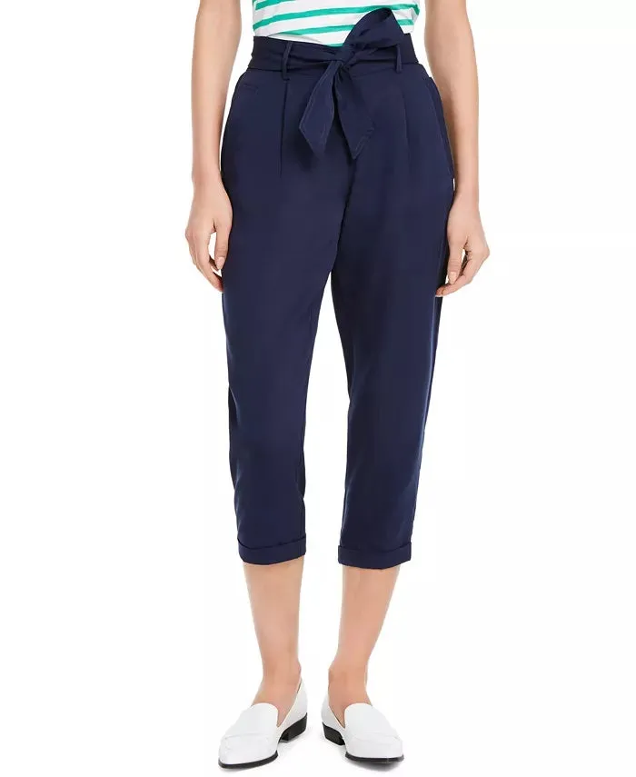 Maison Jules Women's Cropped Paperbag Pants Navy Size Large