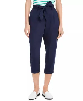 Maison Jules Women's Cropped Paperbag Pants Navy Size Large
