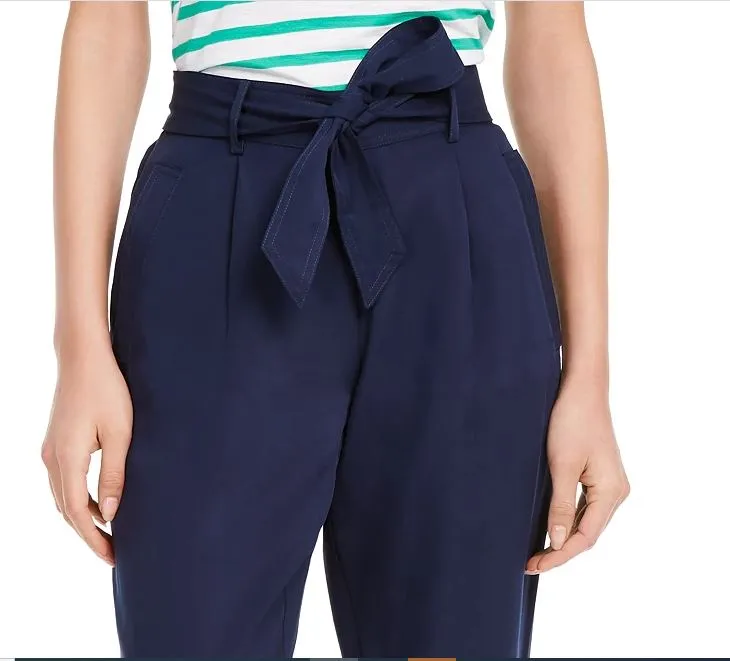Maison Jules Women's Cropped Paperbag Pants Navy Size Large