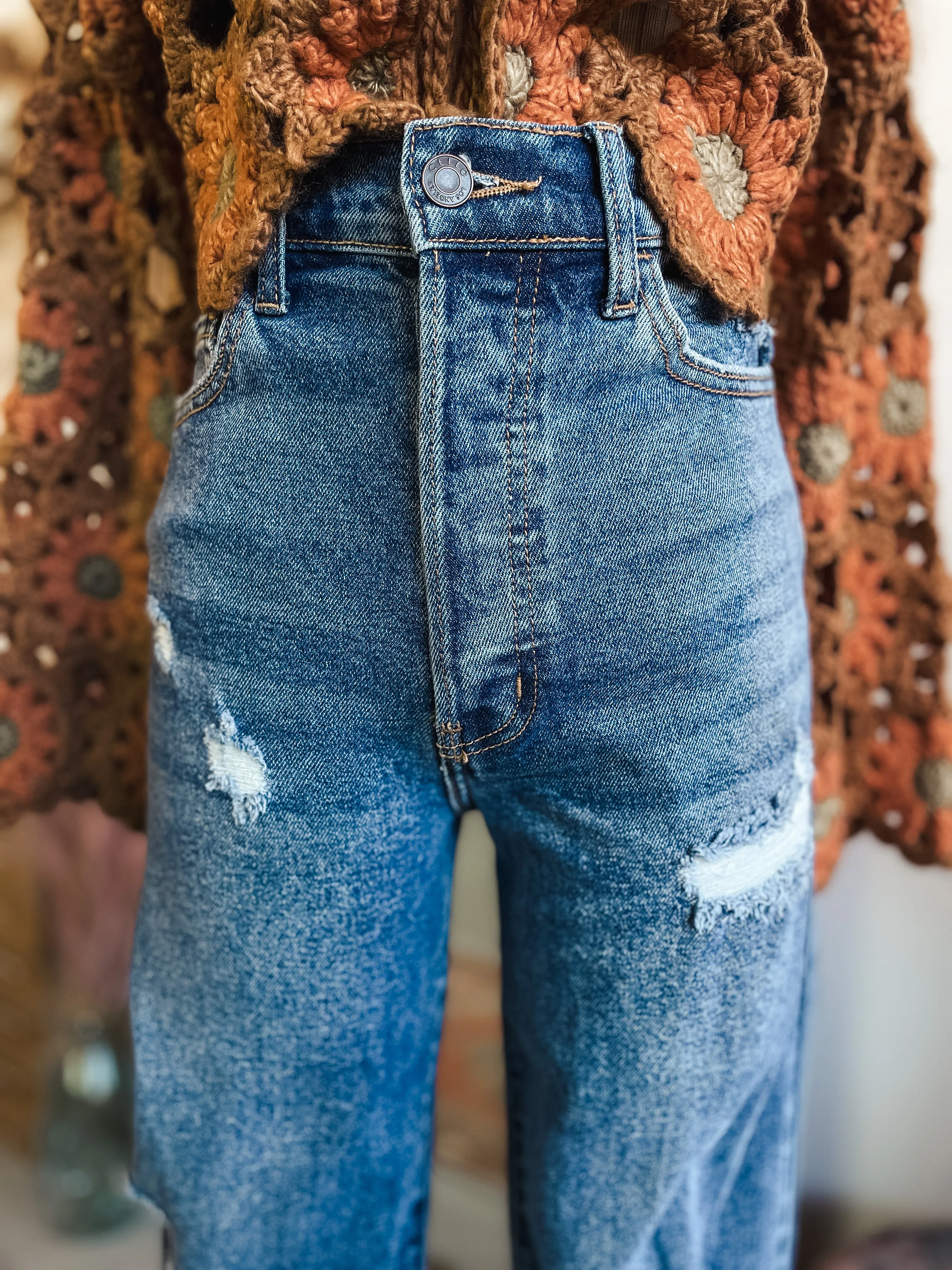 Medium Wash Dad Denim Jeans - Cello- Final Sale