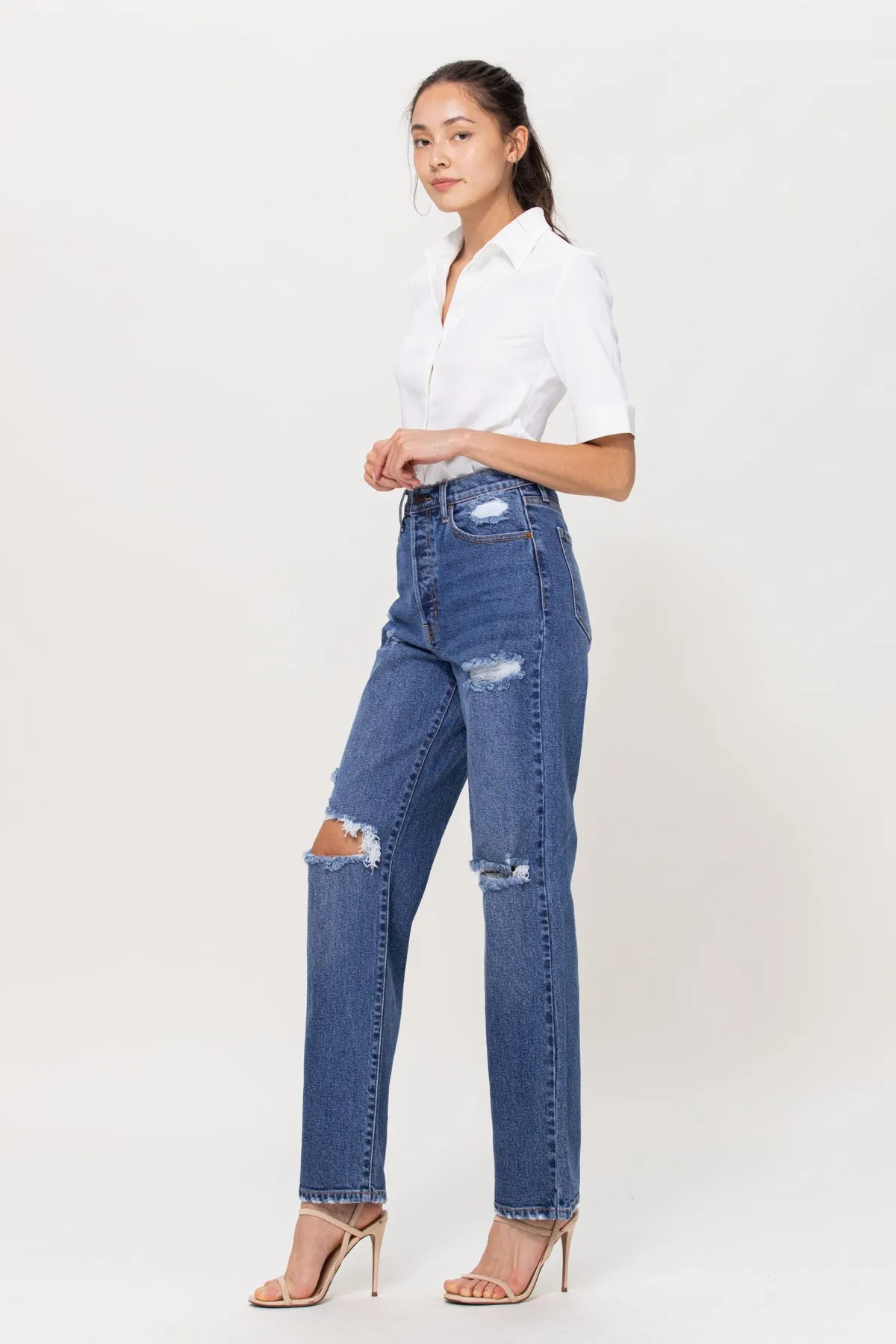 Medium Wash Dad Denim Jeans - Cello- Final Sale